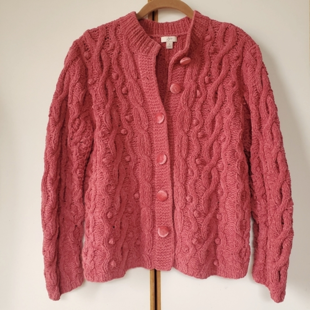J.Jill Cable Chenille Pom Pom Sweater S